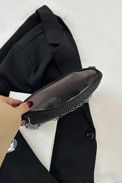 'Aya' Metal Chain Rhinestone Crossbody Bag - Celes Fashion